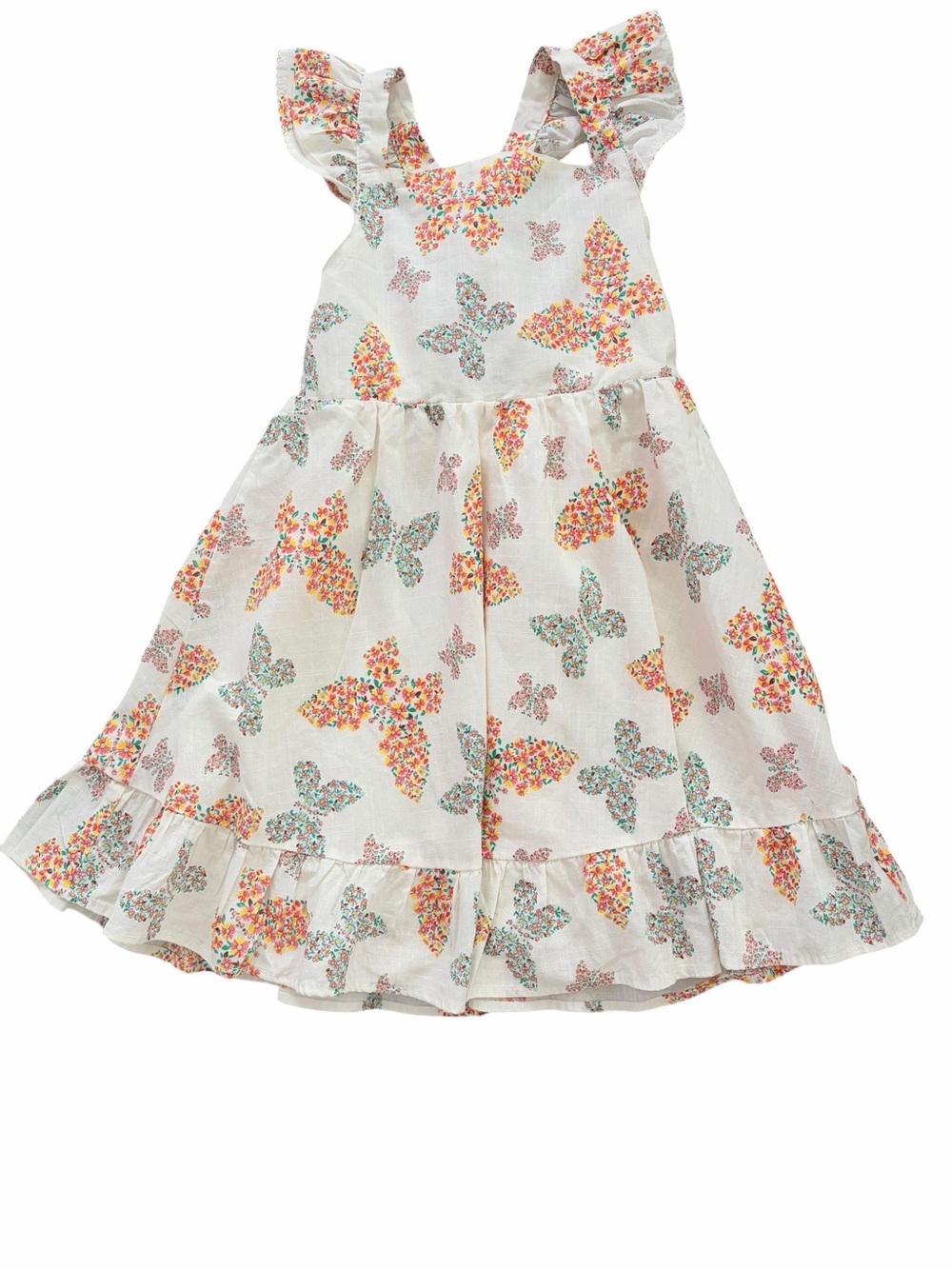 Haute Hippie White Butterfly Floral Ruffle Dress